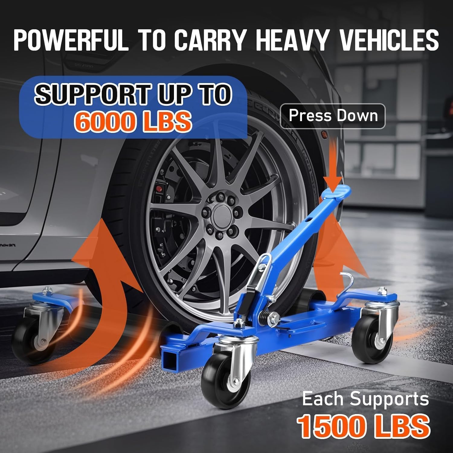 Set di carrelli elevatori idraulici Garvee Wheel Dolly da 2x1500 libbre in acciaio inossidabile, capacità di sollevamento totale di 3000 libbre per officina professionale e cambio pneumatici