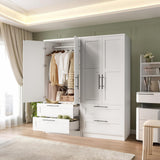 Garvee Armadio Guardaroba Moderno 2 Ante Con 2 Cassetti, Struttura In Legno Ingegnnerizzato, Bianco, Per Camera Da Letto