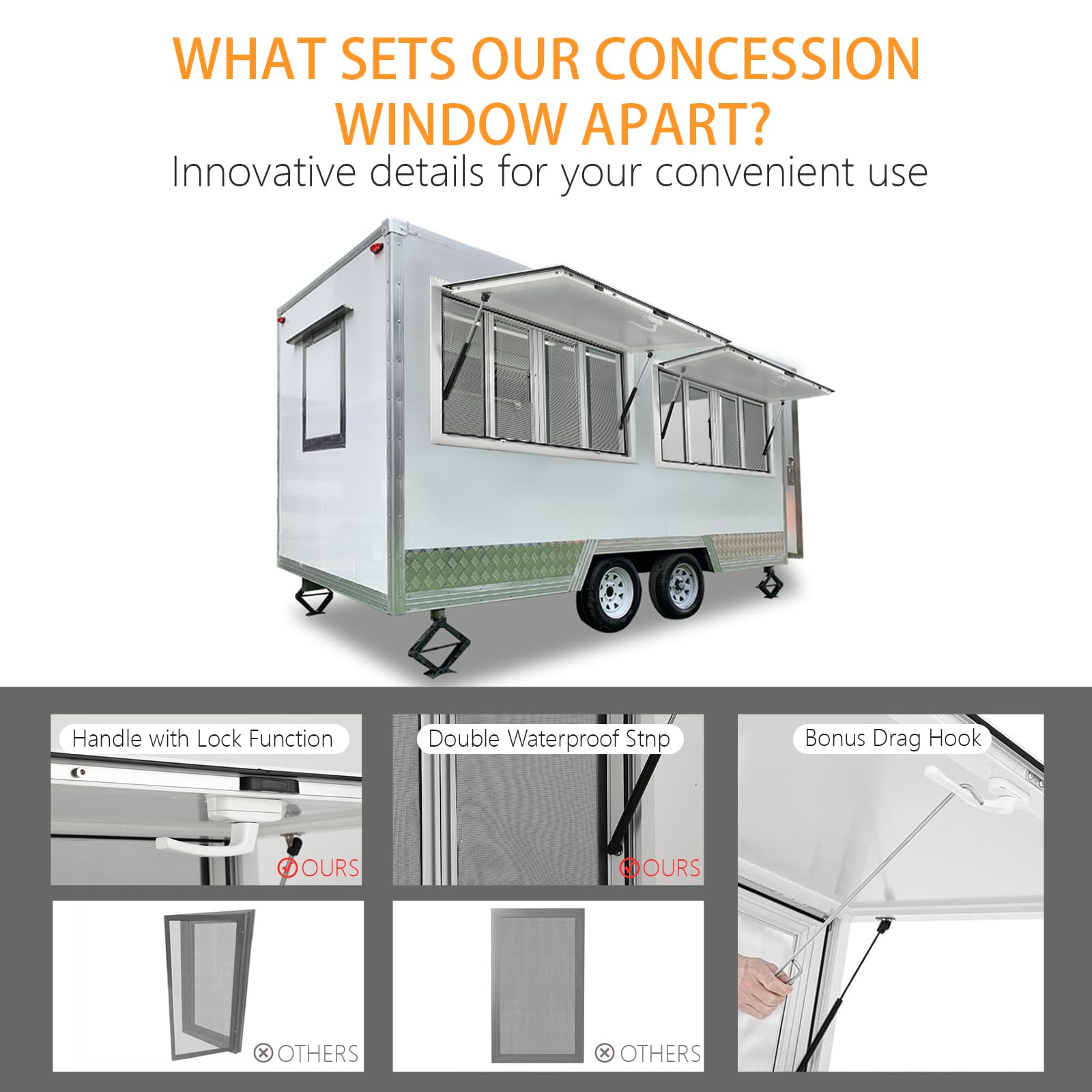 Finestra per food truck in alluminio Garvee Concession Window 36"x24" con 4 finestre scorrevoli e tenda da sole, telaio in acciaio inossidabile, maniglia di sicurezza, ideale per food truck