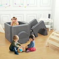 Divano da gioco per bambini Garvee, divano modulare da 8 pezzi, fodera rimovibile, microfibra, grigio scuro, sala giochi
