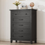 Garvee Cassettiera 5 Cassetti Verticale in MDF Nero per Camera da Letto e Soggiorno, Design Chic, Ampio Spazio, Base Elevata - Dark Black