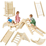 Garvee Set Triangolo Pikler 8-in-1 Giochi da Arrampicata Bambini, Legno Naturale, Pieghevole, Interni, 78x53x94 cm, Naturale