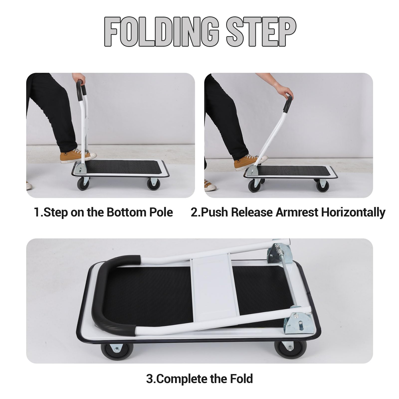 Carrello a mano con piattaforma pieghevole Garvee, capacità di carico di 150 kg, ruote in acciaio e gomma, maniglia comoda, ufficio e magazzino