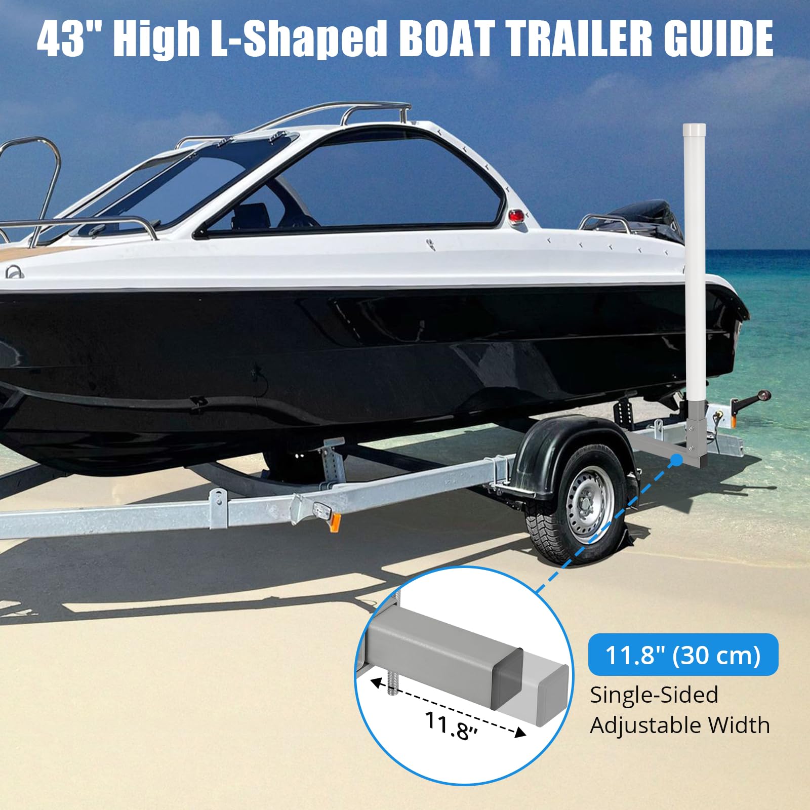 Barra di guida per rimorchi per barche Garvee regolabile da 40 pollici in acciaio inossidabile con protezione in PVC per barche da sci e da pesca, altezza 43 pollici, montaggio flessibile