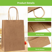 Sacchetti di carta kraft Garvee con manici, 12 pezzi, 26x12x33 cm, marrone, per shopping, matrimoni, imballaggi fai da te