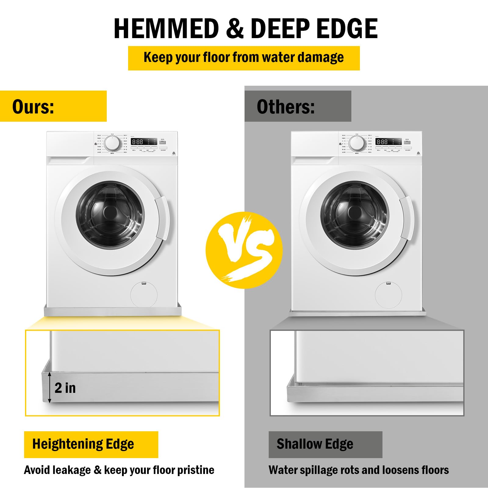 Vassoio raccogligocce per lavatrice Garvee 24 x 24 pollici - Acciaio inossidabile 304, foro di scarico, adattatore per tubo flessibile, piedini antivibrazione, compatto e robusto