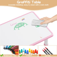 Garvee Set Tavolo e 6 Sedie per Bambini, Altezza Regolabile, Piano Graffiti, Materiale Sicuro, Antiscivolo, Casa e Scuola, Multicolore, Dimensioni Variabili