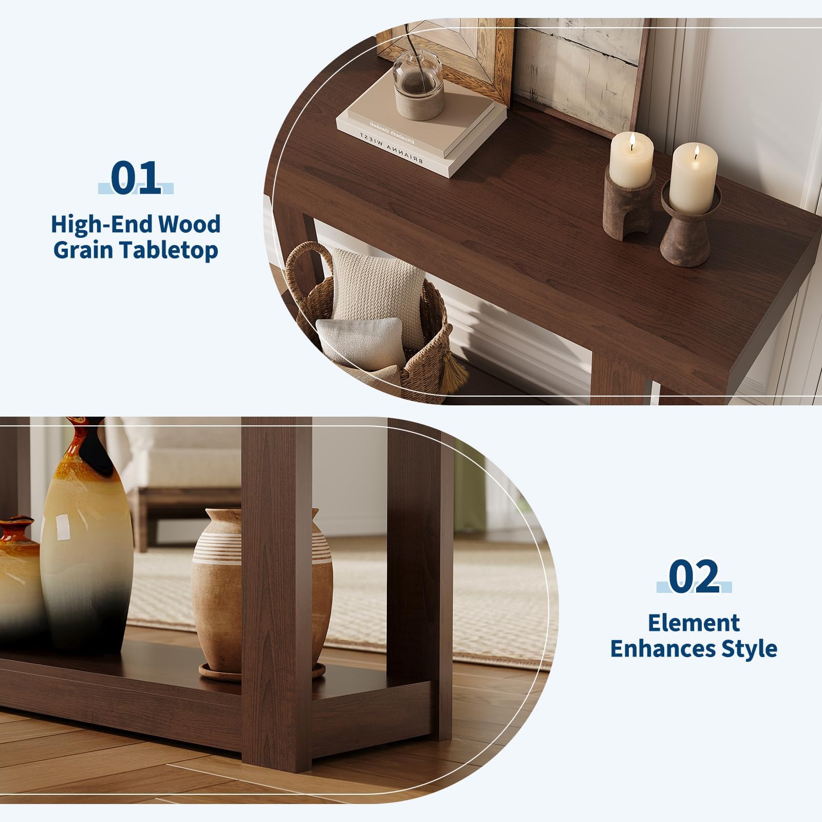 Tavolo consolle in legno Garvee da 46" stretto in stile fattoria per corridoio e soggiorno, finitura biondo naturale