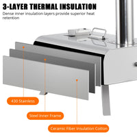 Forno per pizza da esterno Garvee da 30.48 cm a pellet di legno in acciaio inossidabile portatile con termometro per campeggio e giardino, nero