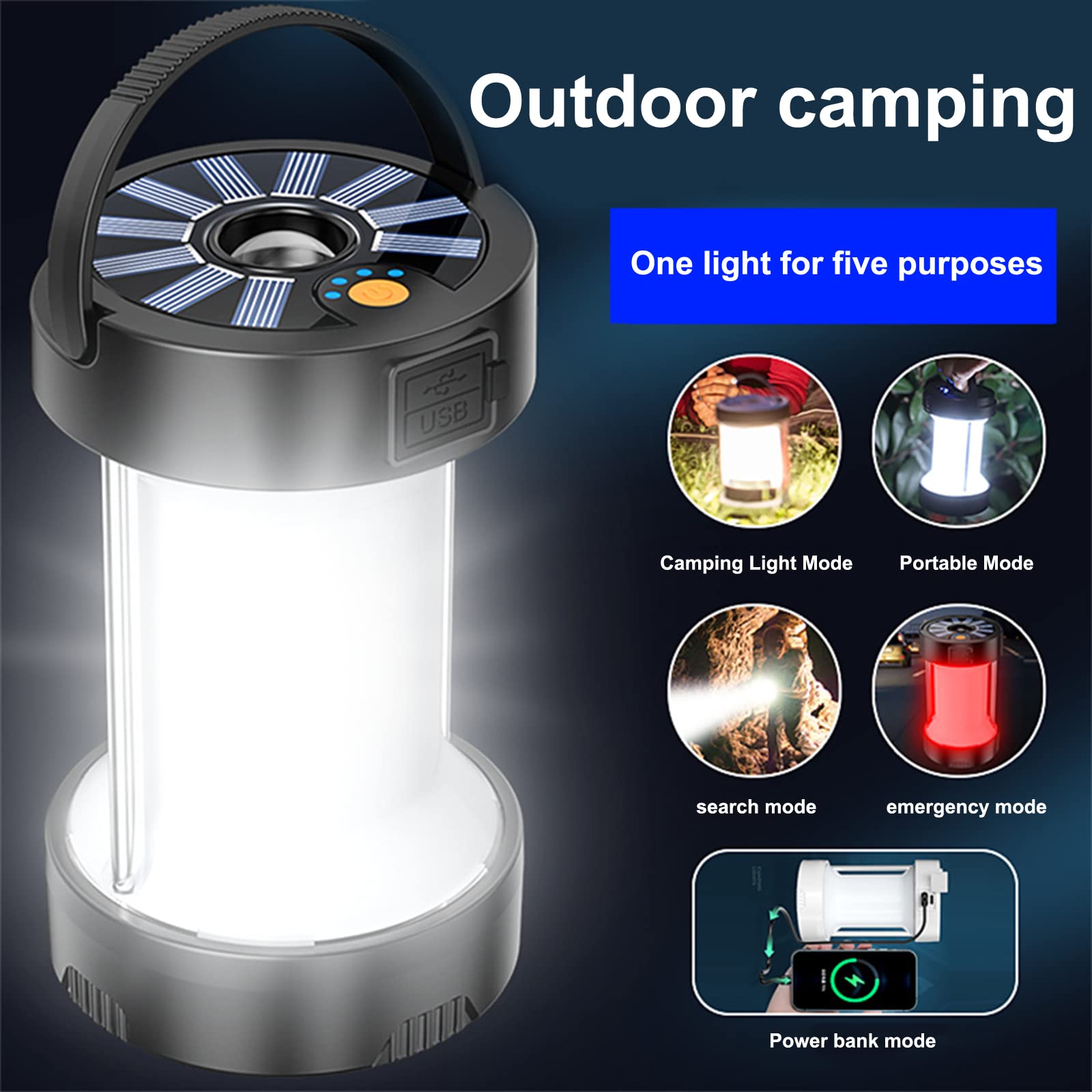 Lampada solare da campeggio Garvee a LED ricaricabile in plastica portatile per la pesca notturna all'aperto in caso di emergenza