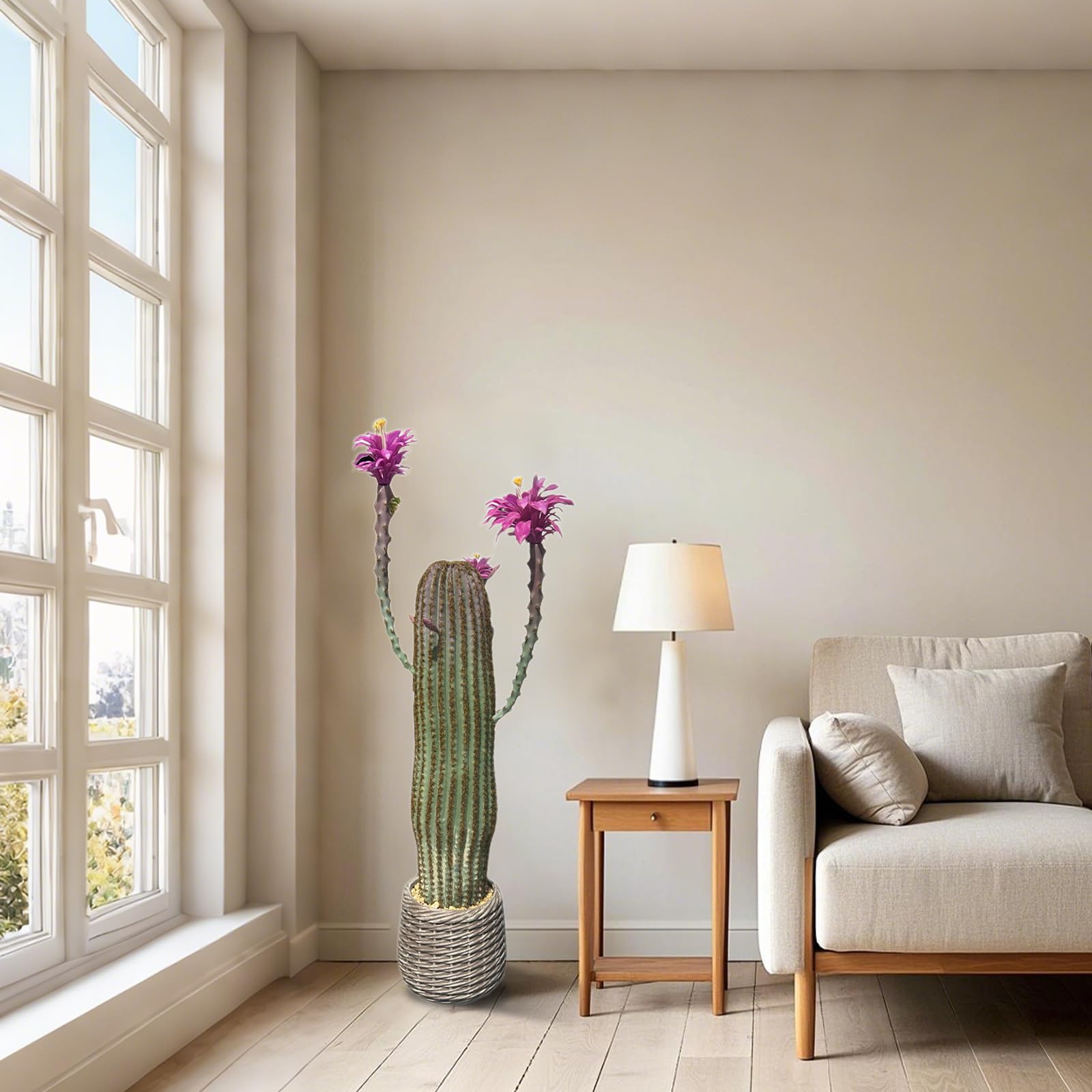 Cactus artificiale Garvee da 43 pollici, realistico, facile da pulire, in materiale PE, vaso bianco per casa e ufficio