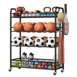 Portabasket Garvee con Ruote 4 Strati Acciaio Resistente - Organizzatore Mobile per Palloni Palestra Nero
