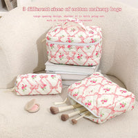 Garvee Borsa per il trucco da 3 pezzi (L+M+S) Piccola borsa per cosmetici da donna, da viaggio, all'aperto, con fiori rosa