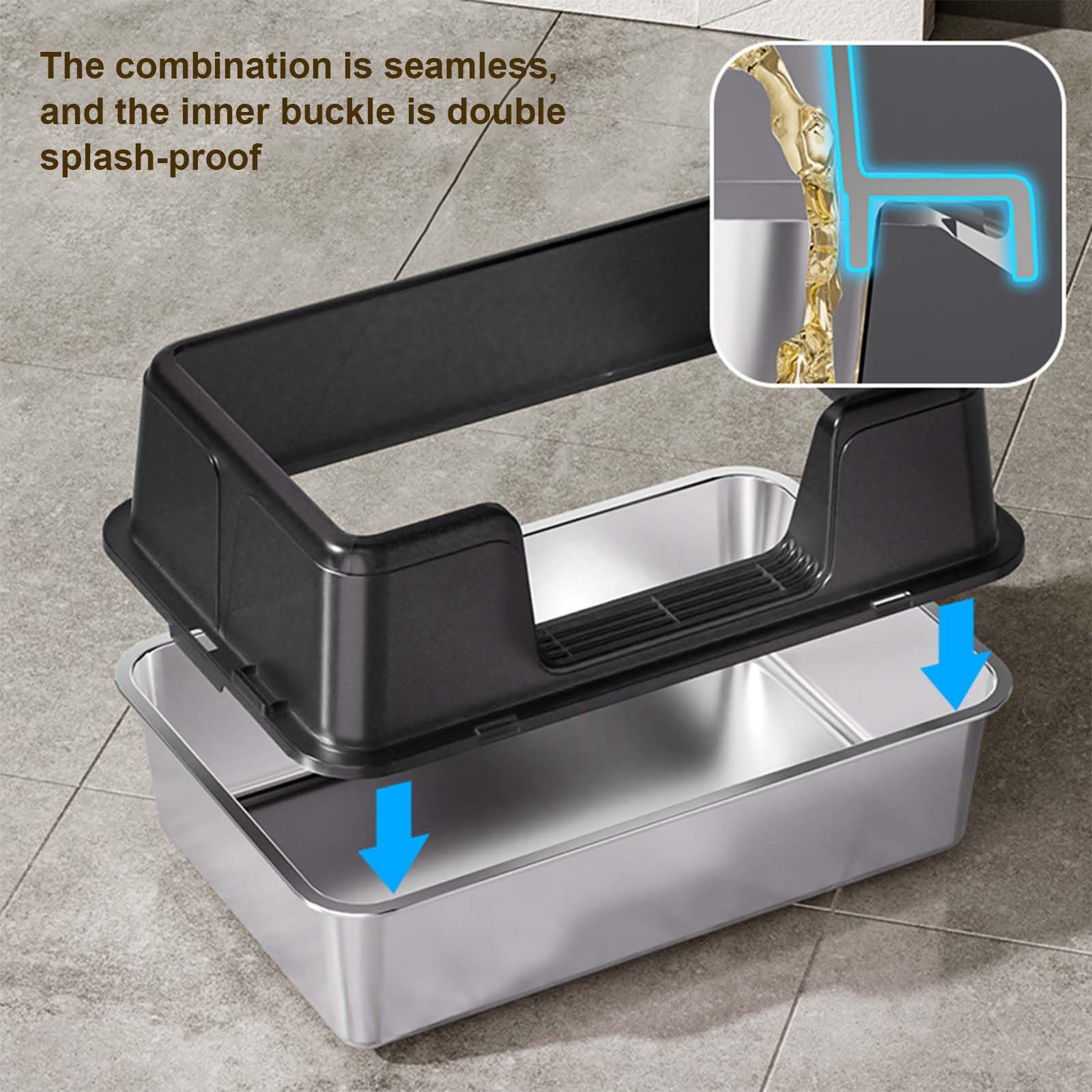 Lettiera per gatti Garvee in acciaio inox con coperchio, extra large, bordi alti, antigraffio, per uso domestico, con tappetino antiscivolo e paletta