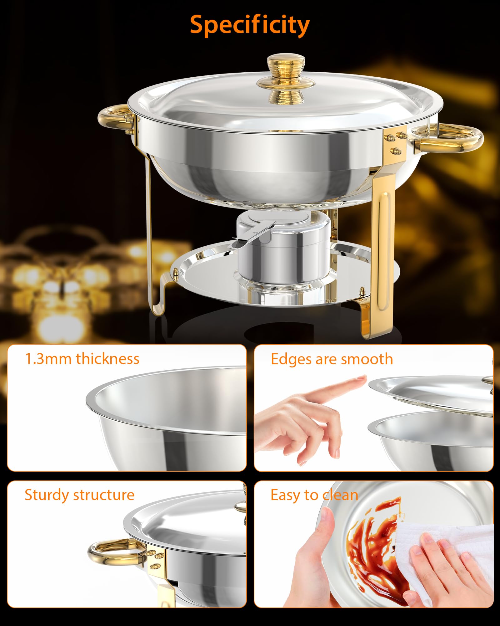 Garvee 5QT Set da 6 pezzi in acciaio inox Chafing Dish Buffet con coperchio e supporto per catering e matrimoni, impilabile, argento