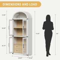 Libreria ad arco Garvee, stile fattoria, con ante e cassetti, per soggiorno e ufficio, alta 180 cm, in legno MDF, angoli in metallo, colore legno naturale.