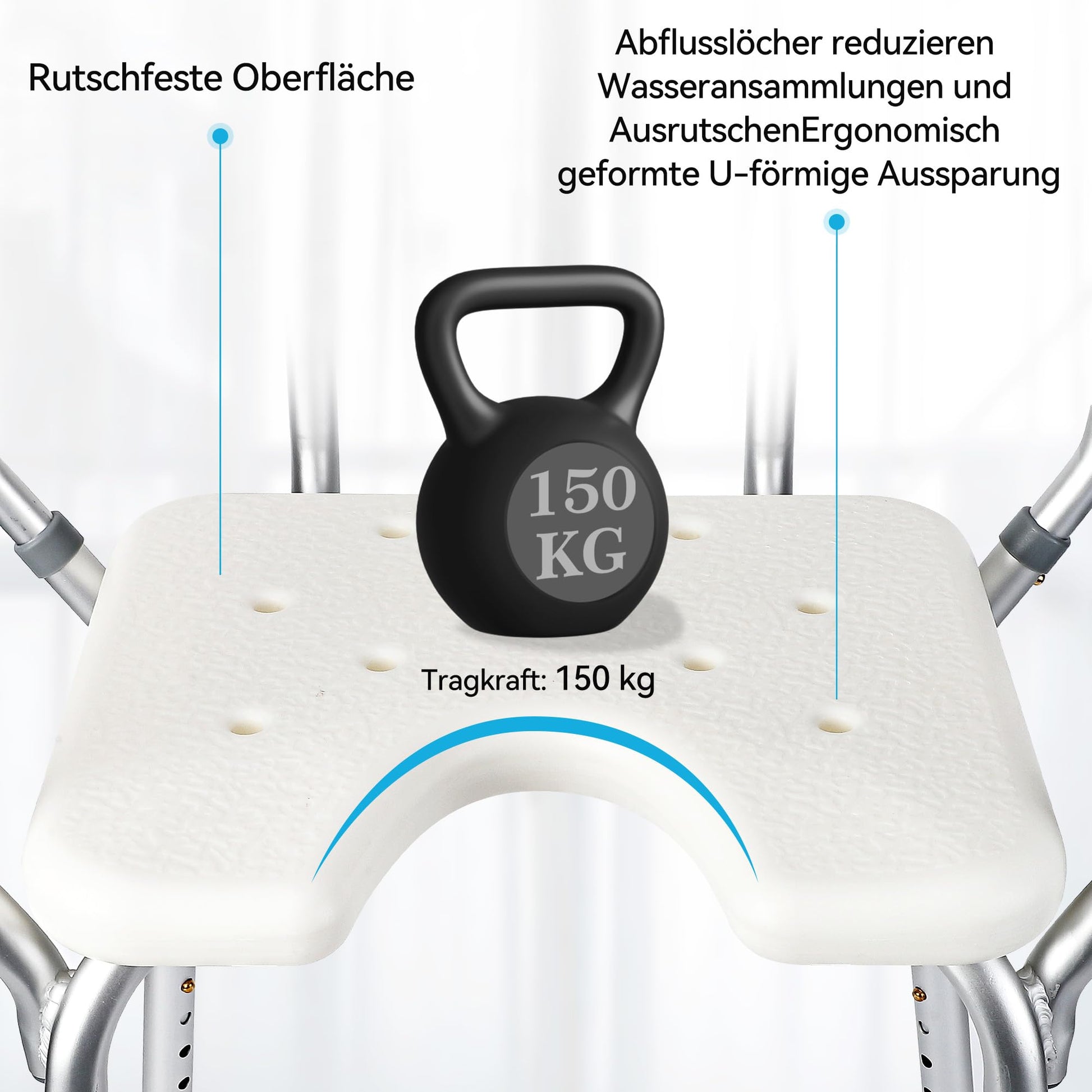 Sedia da doccia Garvee con braccioli e schienale – Sedile da doccia regolabile in altezza per anziani (fino a 158 kg), ausilio per la doccia antiscivolo, leggero e stabile – Bianco, montaggio rapido