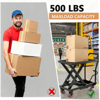 Tavolo elevatore Garvee da 28,4 pollici – Regolazione manuale dell'altezza, capacità di carico di 500 libbre, dimensioni 28" x 18", nero e giallo per officine e magazzini.