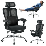 Sedia da ufficio ergonomica Garvee in rete con schienale alto, poggiatesta regolabile, poggiapiedi per ufficio e camera da letto, altezza regolabile, traspirante, rotelle, nera - nero