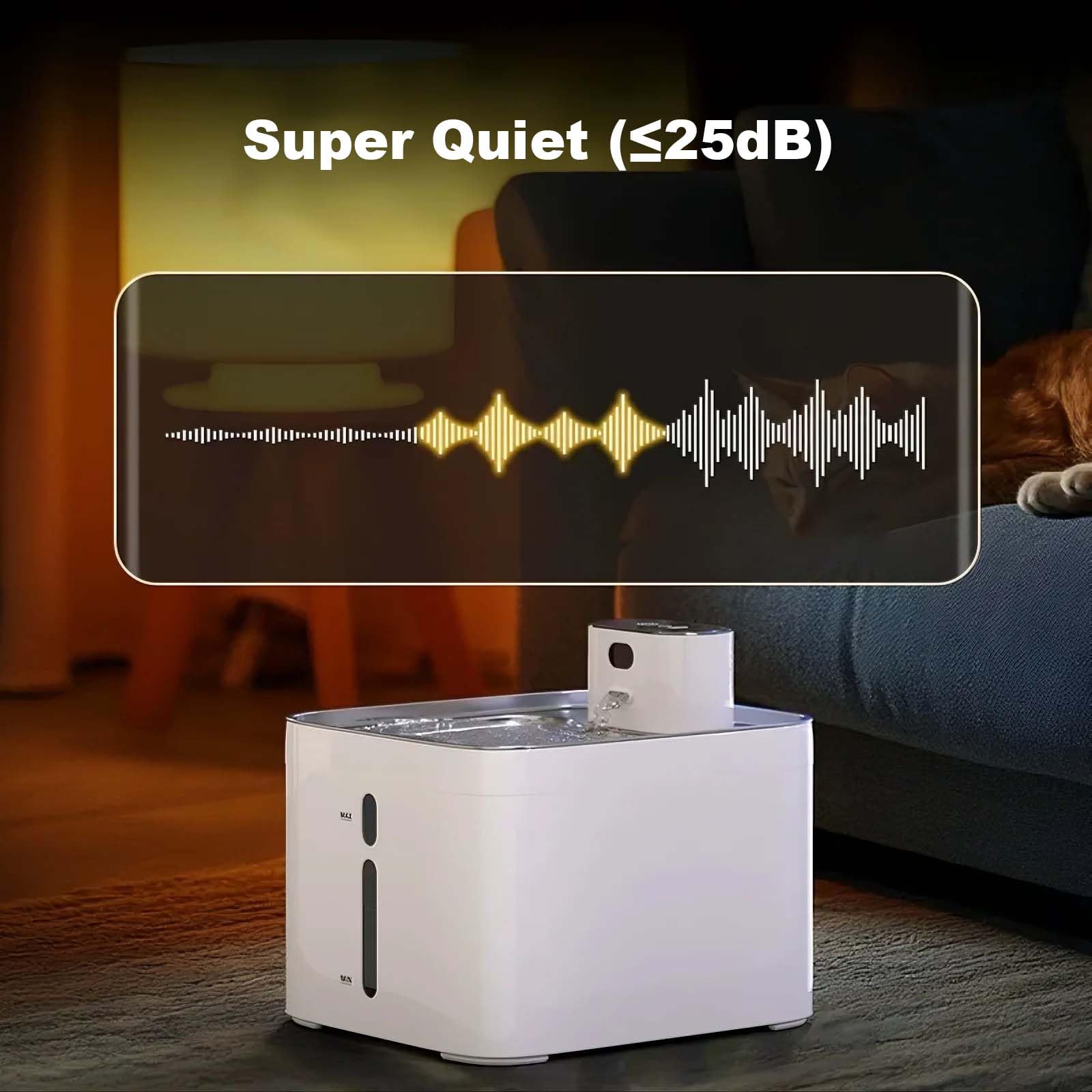 Fontanella automatica wireless per gatti Garvee da 4,2 l con vassoio in acciaio inossidabile, 2 modalità di uscita dell'acqua, ultra silenziosa 25 dB, per gatti, 21 x 18 x 19 cm, argento