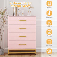 Cassettiera per camera da letto Garvee con 4 cassetti, maniglie in metallo, rosa, legno, viola in metallo robuste, salvaspazio, per soggiorno e ufficio