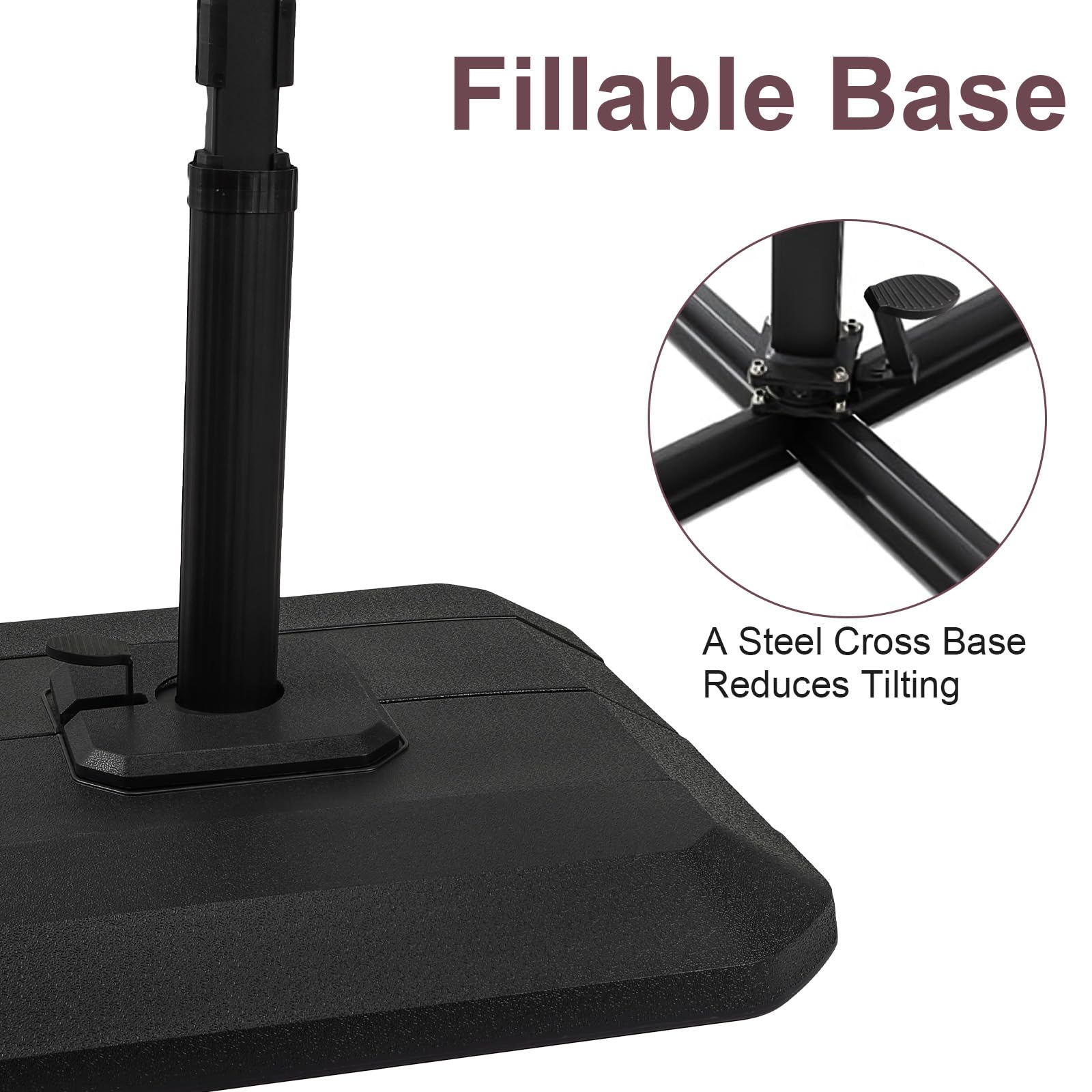 Ombrellone rettangolare GARVEE 300 cm x 270 cm con supporto e base inclusi, luci LED solari, grande ombrellone a sbalzo, ombrellone da patio, girevole a 360°, antivento, ombrellone da giardino per giardino, terrazza, uso esterno, marrone