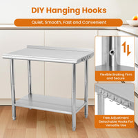 Tavolo da lavoro in acciaio inossidabile Garvee 36 x 24 x 35 pollici - Banco da lavoro professionale resistente con ganci e regolazione dell'altezza per cucina, officina o spazio commerciale