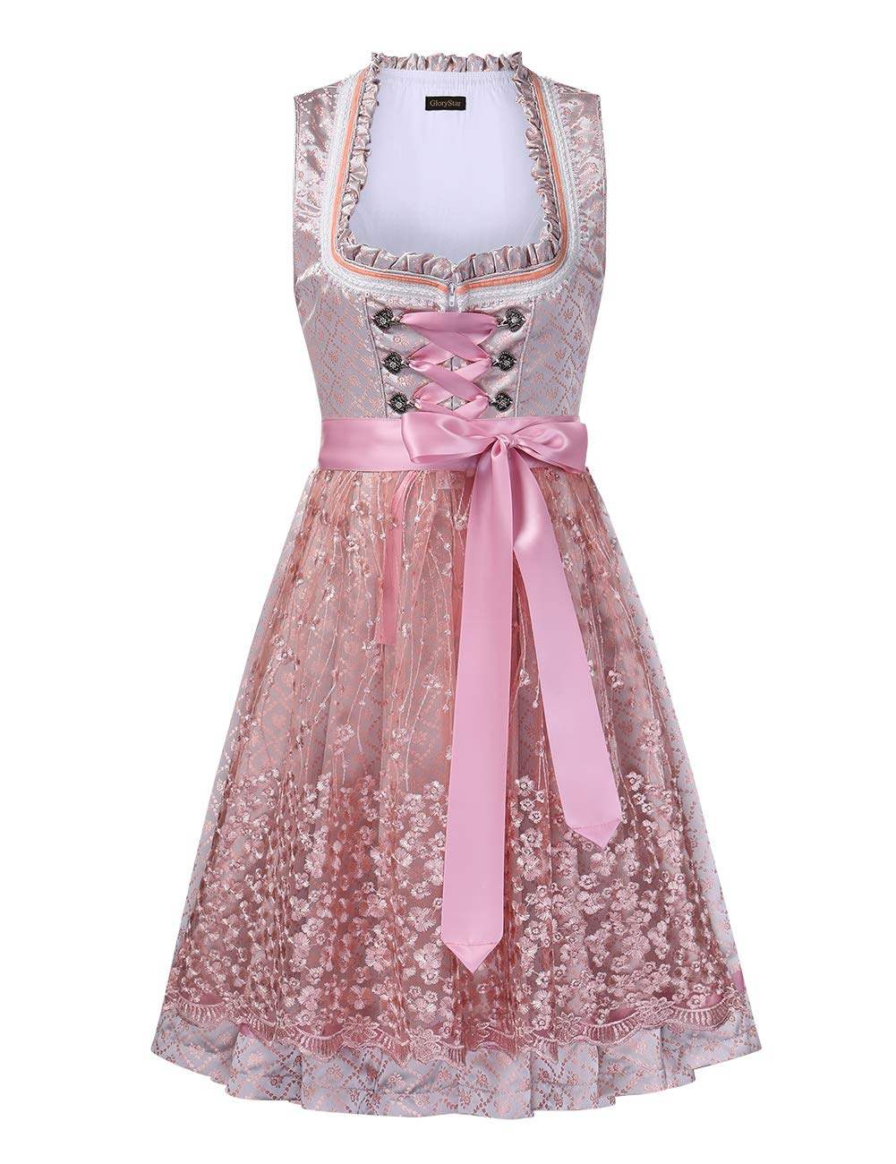Garvee Dirndl Abito tradizionale da donna con grembiule in pizzo per l'Oktoberfest, rosa, taglia 36, design elegante