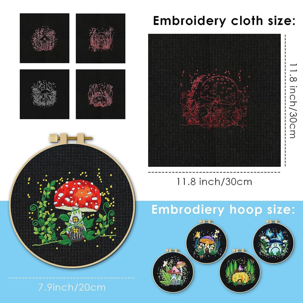 GARVEE Kit da ricamo per principianti da 5 pezzi, punto croce a forma di fungo, pratico kit da cucito, decorazione in cotone, set di pittura per principianti per la casa