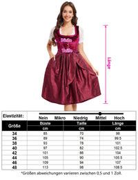 Garvee Dirndl Abito tradizionale da donna in velluto midi, Dirndl, vestito Oktoberfest, rosso vino, taglia 34