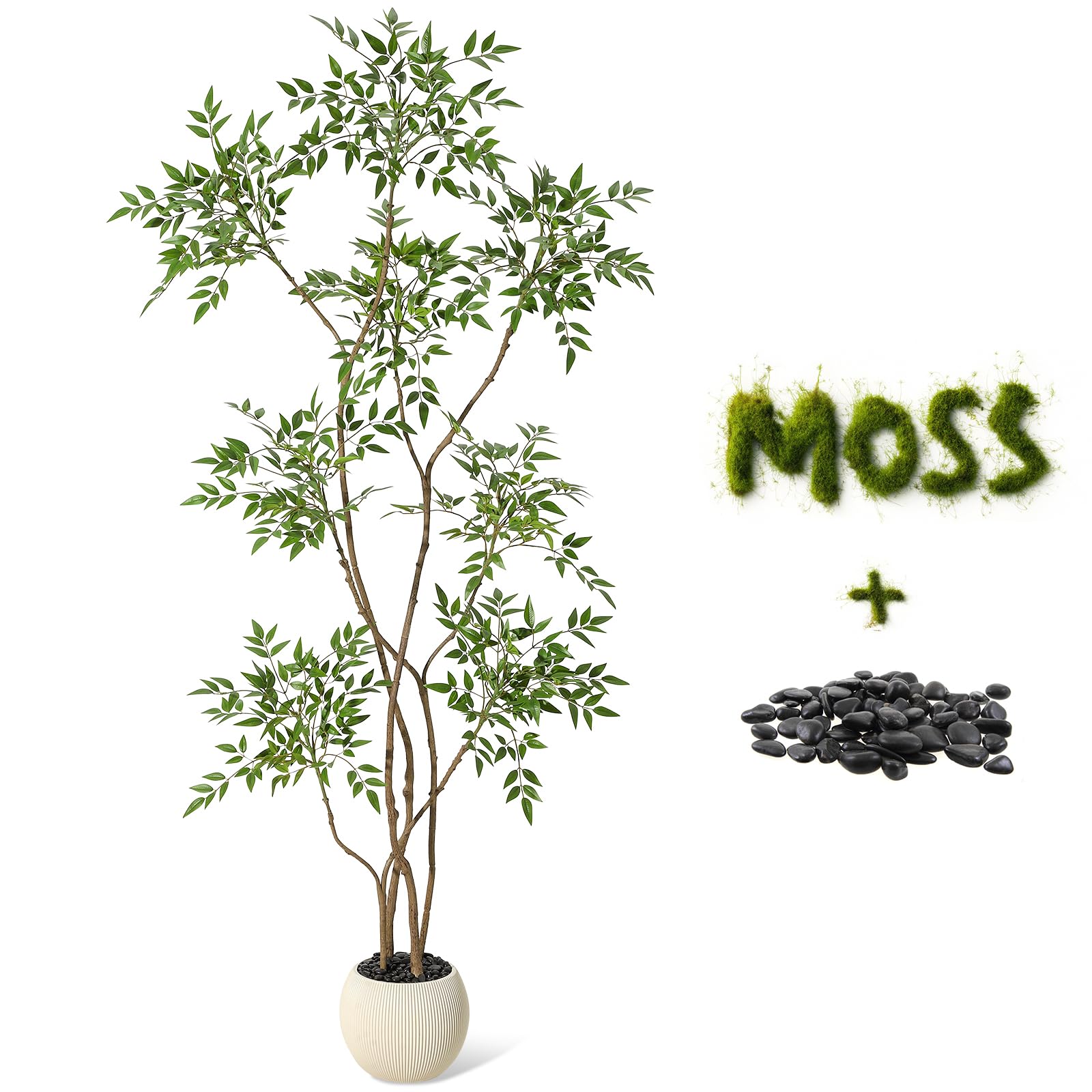 Pianta artificiale Nandina Garvee da 6 piedi con vaso in ceramica bianca per ufficio e soggiorno, realistica, facile da curare, durevole