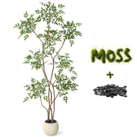 Pianta artificiale Nandina Garvee da 6 piedi con vaso in ceramica bianca per ufficio e soggiorno, realistica, facile da curare, durevole