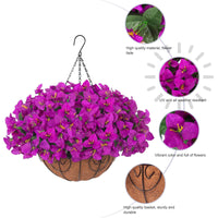 Garvee Set di fiori di bouganville artificiali con cesto per giardino e terrazza, viola, resistenti ai raggi UV e alle intemperie