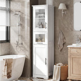 Garvee Mobiletto Bagno Alto Stretto 67in, Vetro, Ripiani Regolabili, MDF, Design Moderno, Antiribaltamento, Bianco, Spazi Ristretti - Bianco