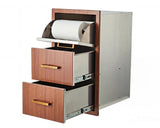 Garvee Cassetti da Cucina Esterni in Acciaio Inox 304 con Portarotolo per Isola BBQ e Patio, 43x76x53 cm, Effetto Legno - Brown Grain