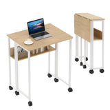 Garvee Scrivania Pieghevole con Ruote e Mensola, Tavolo Computer 63 cm per Ufficio e Studio, Acciaio, Salvaspazio, Facile Montaggio, Nero - Quercia