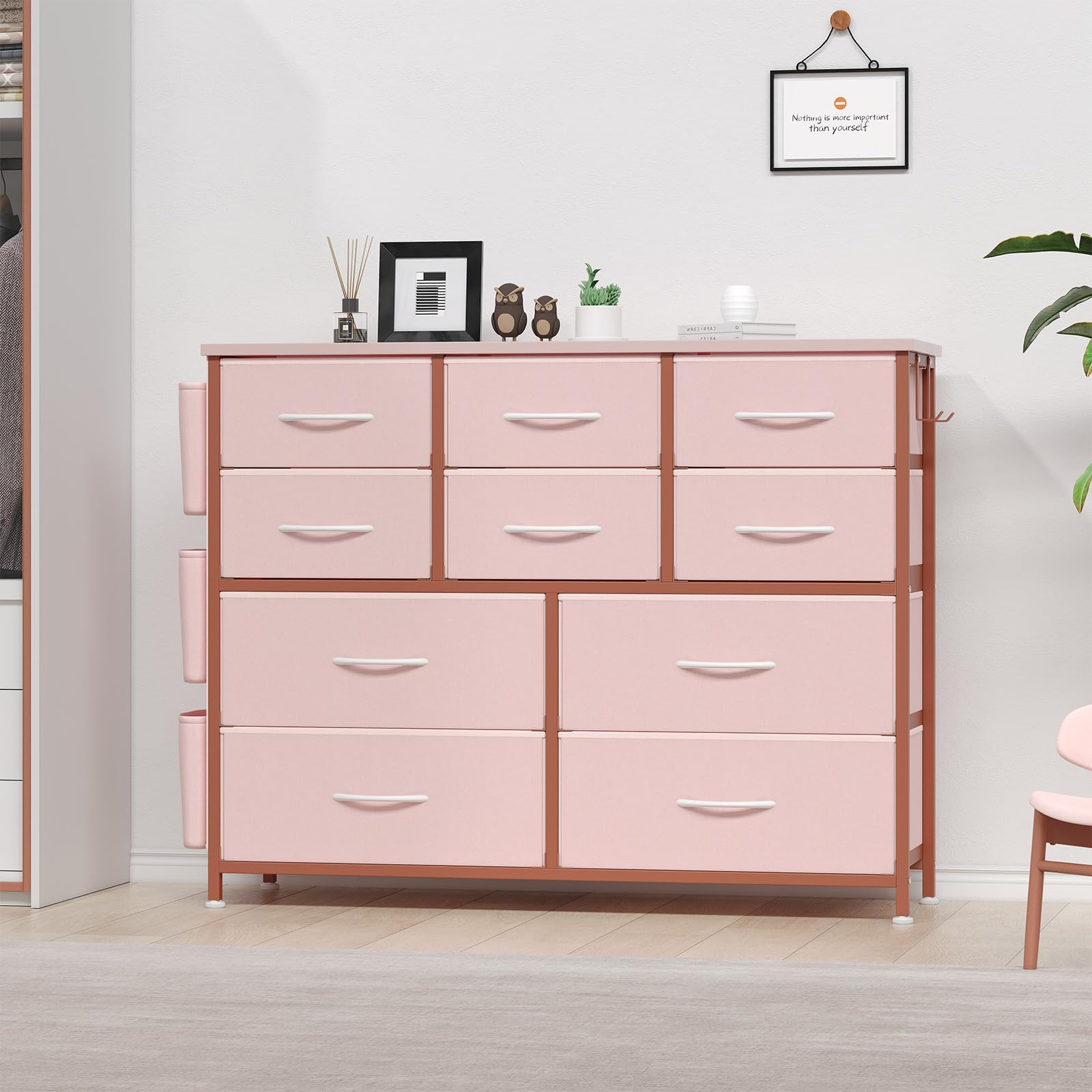 Cassettiera GARVEE, Armadio con 10/12 cassetti e maniglie, Mobiletto portaoggetti in tessuto con struttura in metallo, per camera da letto, armadio, corridoio, ingresso, rosa, 12 cassetti
