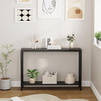 Tavolo consolle stretto a 2 ripiani Garvee per divano, ingresso, corridoio, soggiorno, 42.9x9.8x29.9 pollici, nero, salvaspazio, robusto