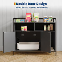 Garvee - Lettiera per gatti con struttura in metallo e doppi ripiani, nero moderno, per soggiorni e piccoli appartamenti