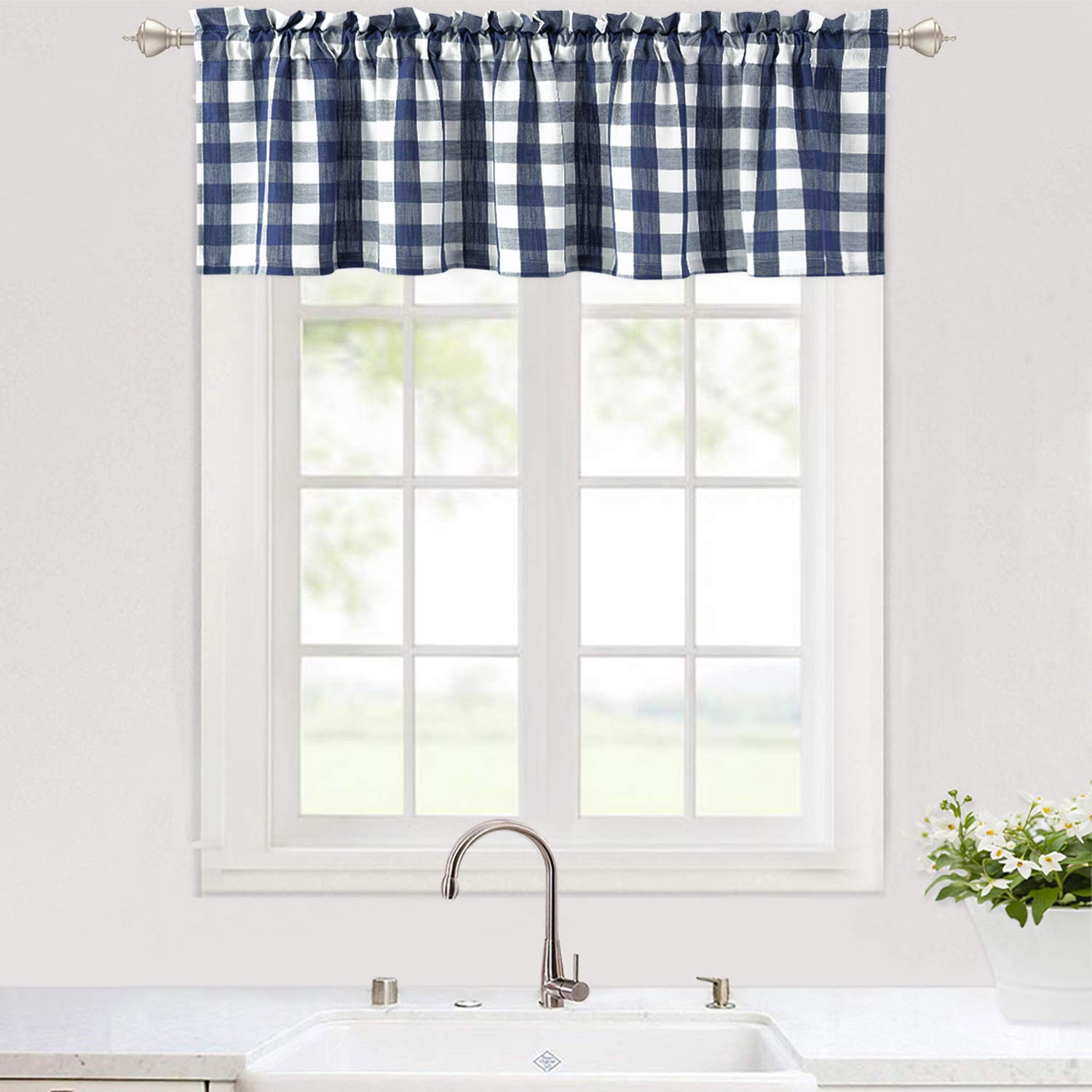 Tende corte Garvee per finestre di bar con motivo a quadri Gingham, filtranti per la luce, facili da pulire, 56"x15", poliestere, per cucina e camera da letto