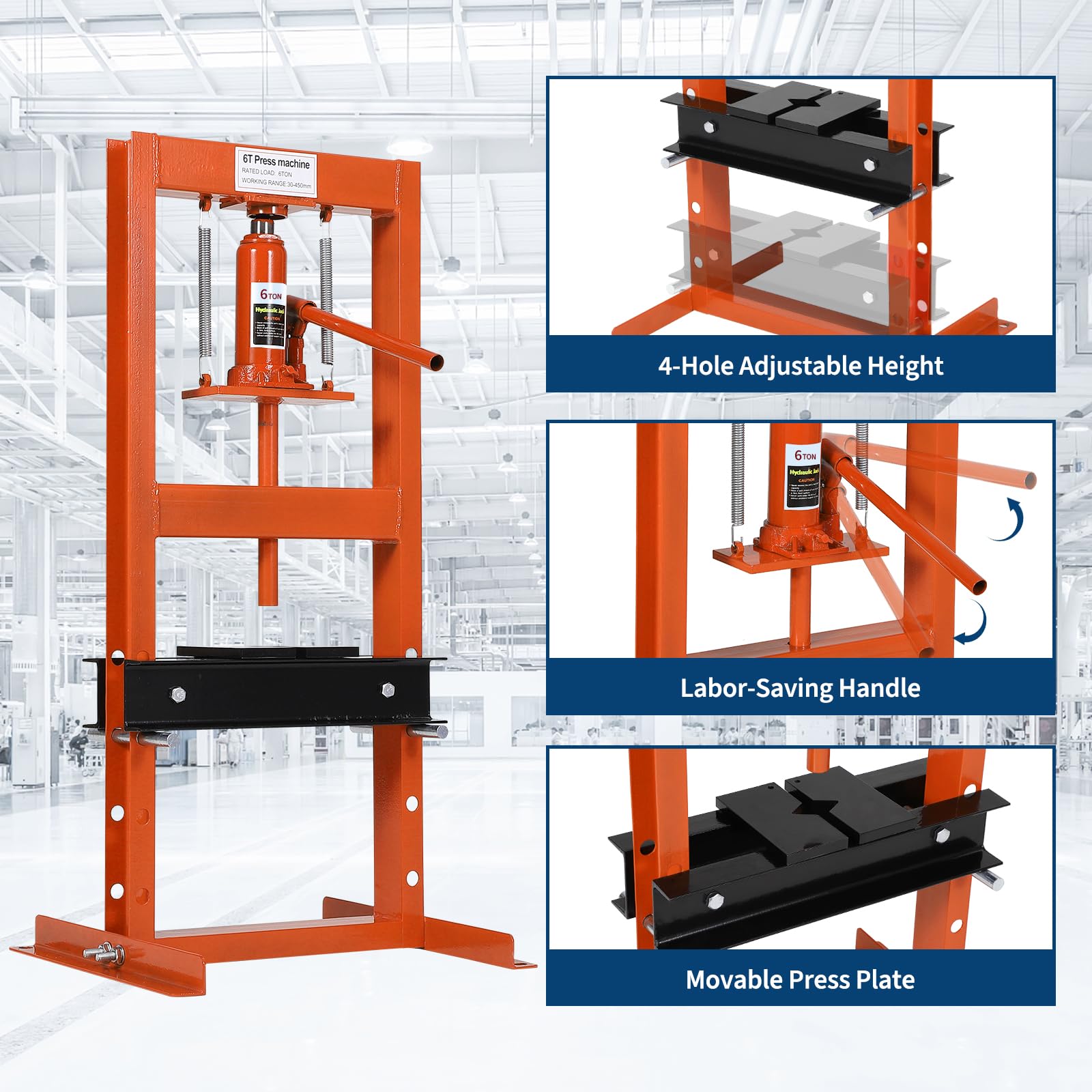 Pressa Idraulica Garvee 6 Tonellate per Festa del Papà | Telaio H, Piastre Mobili, Altezza Regolabile, Acciaio per Officina e Garage
