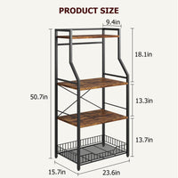 Garvee Kitchen Baker's Rack con supporto per microonde, grande cestello in filo metallico, 4 ripiani, robusto MDF e acciaio, 8 ganci, marrone rustico, per cucina e bar