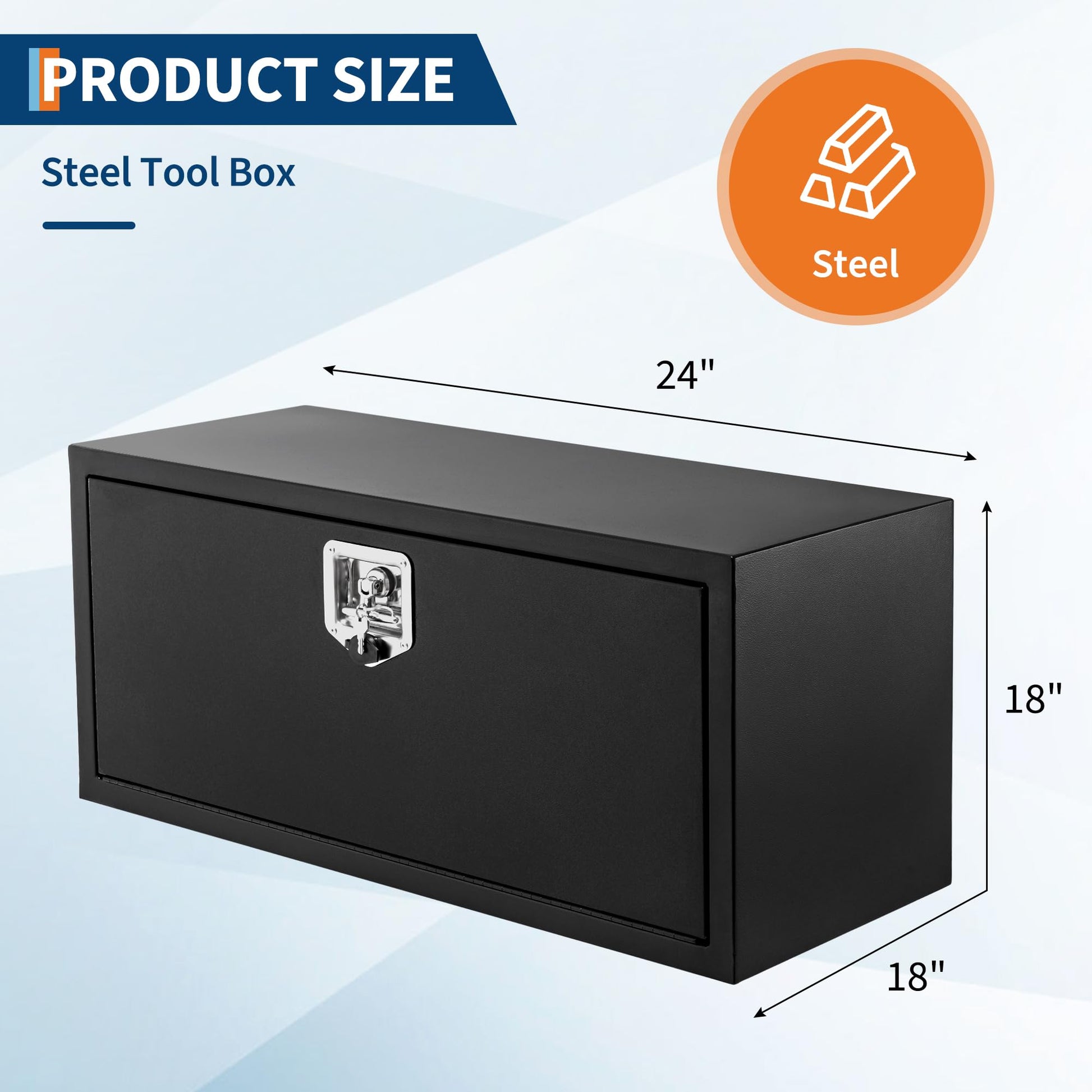 Cassetta Portautensili Camion Acciaio Nero Garvee Calibro 12 - Regalo Perfetto Festa del Papà, Coperchio Pneumatico, Resistente Intemperie, 24x18x18"