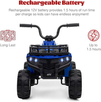 Quad elettrico Garvee 12V per bambini dai 2 ai 5 anni, auto giocattolo elettrica ATV con luci a LED, musica e design antiurto, giocattolo robusto per esterni, controllo sicuro della velocità