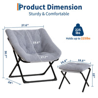 Poltrona Garvee Comfy Chair Extra Large con struttura in metallo, pelliccia sintetica ultra morbida, pieghevole, base antiscivolo, grigia per soggiorno e camera da letto