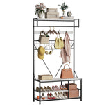 Garvee Hall Tree con Panca e Ripiani Regolabili, Porta Abiti 9 Ganci, Metallo e Legno, Bianco Marmo, per Ingresso e Mudroom, 100 cm L × 37 cm P × 184,5 cm H - Marble White