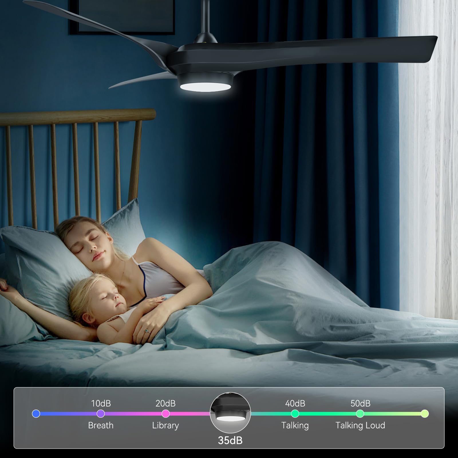 Ventilatori da soffitto GARVEE con luce, ventilatore da soffitto da 132 cm con 6 velocità e 2 aste, telecomando LED dimmerabile, ventilatore da soffitto moderno silenzioso reversibile CC per uso interno ed esterno