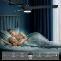 Ventilatori da soffitto GARVEE con luce, ventilatore da soffitto da 132 cm con 6 velocità e 2 aste, telecomando LED dimmerabile, ventilatore da soffitto moderno silenzioso reversibile CC per uso interno ed esterno