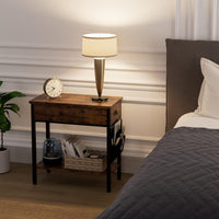 Tavolino laterale GARVEE con cassetto e tasca in tessuto - Comodino versatile in stile retrò per soggiorno e camera da letto (60x32x60 cm, marrone scuro)