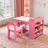 Garvee Tavolo da Disegno per Bambini 124 cm con 2 Sedie, Piano Multiuso, Bianco, per Cameretta e Scuola - Rosa2